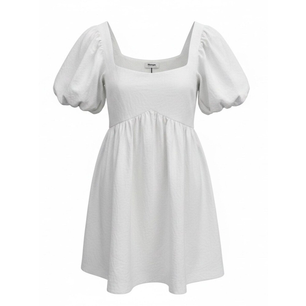Showpo 100% Cotton White Puff-Sleeve Square Neck Mini Dress - Size 8